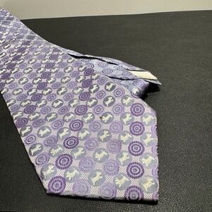 Remizio Tie Purple Dog Animal AOP Geometric 100% Silk Purple Jacquard Italy